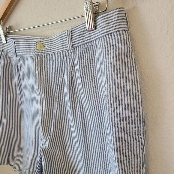 Preswick & Moore US Size 34 100% Cotton Blue White Striped 4.5" Inseam Shorts - Picture 2 of 13